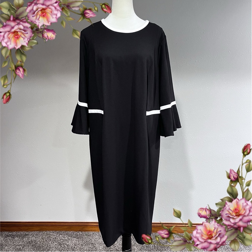 Classic Black Shift Dress with White Trim